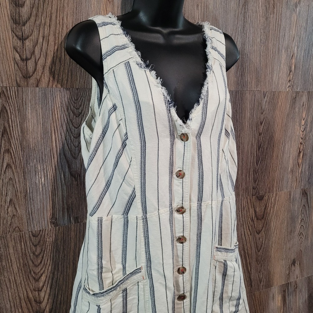 Maeve by Anthropologie Leslie Textured Stripe Dress 16 Button Front Linen Blend - Picture 2 of 12
